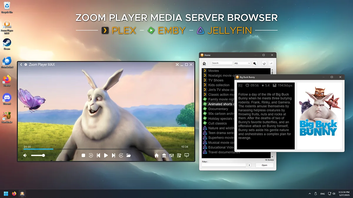 Zoom Player Media Server Browser - Plex - Emby - Jellyfin