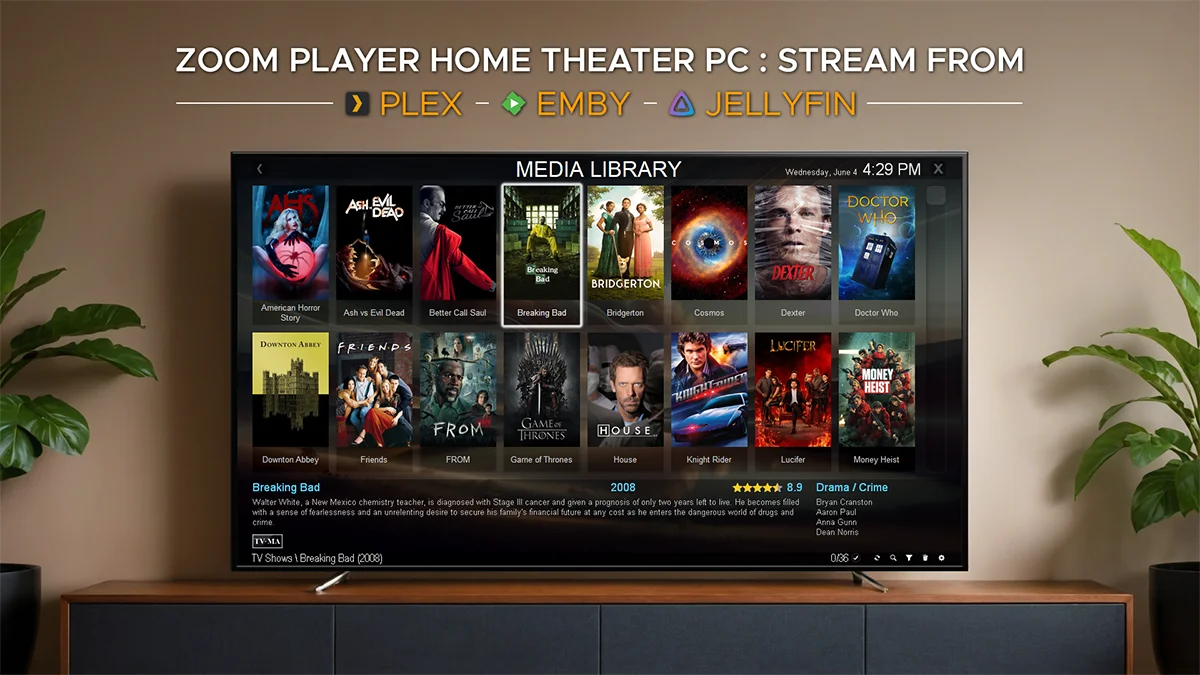 Zoom Player Media Server Browser - Plex - Emby - Jellyfin